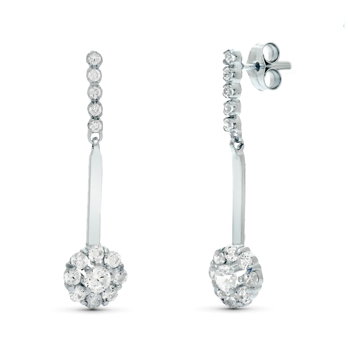 Pendientes de novia de dos cuerpos estrechos con circonitas, 32x6 mm