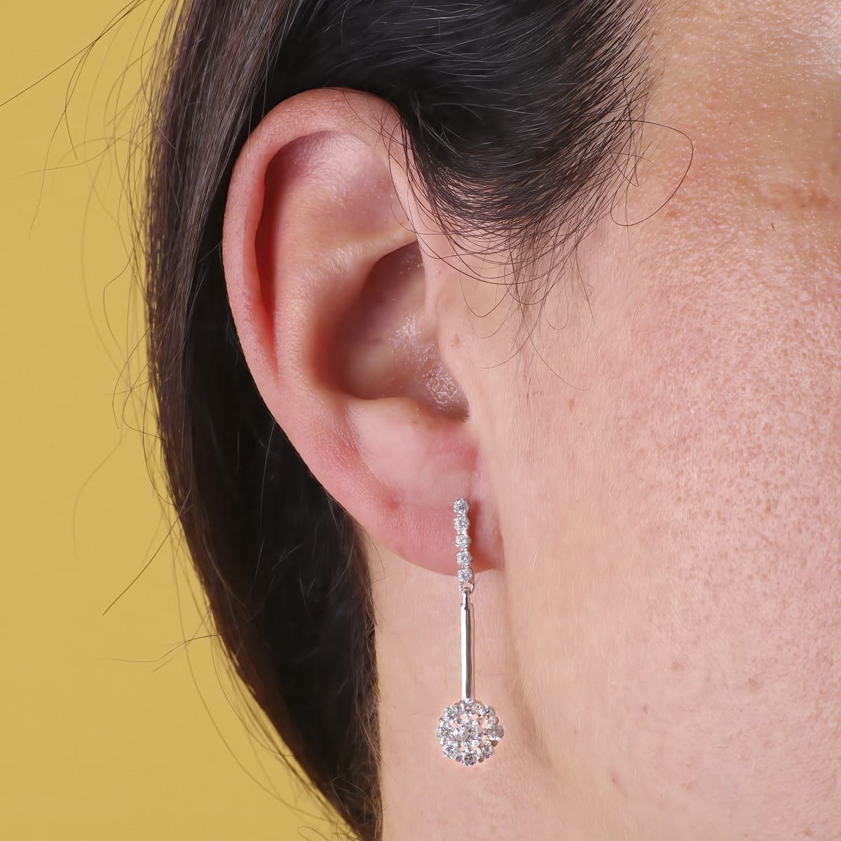 Pendientes de novia de dos cuerpos estrechos con circonitas, puestos en la oreja, 32x6 mm