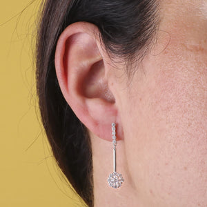 Pendientes de novia de dos cuerpos estrechos con circonitas, puestos en la oreja, 32x6 mm