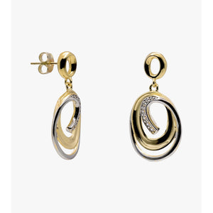 Pendientes colgantes de plata de ley 925 bicolor con baño de oro y circonitas blancas.
