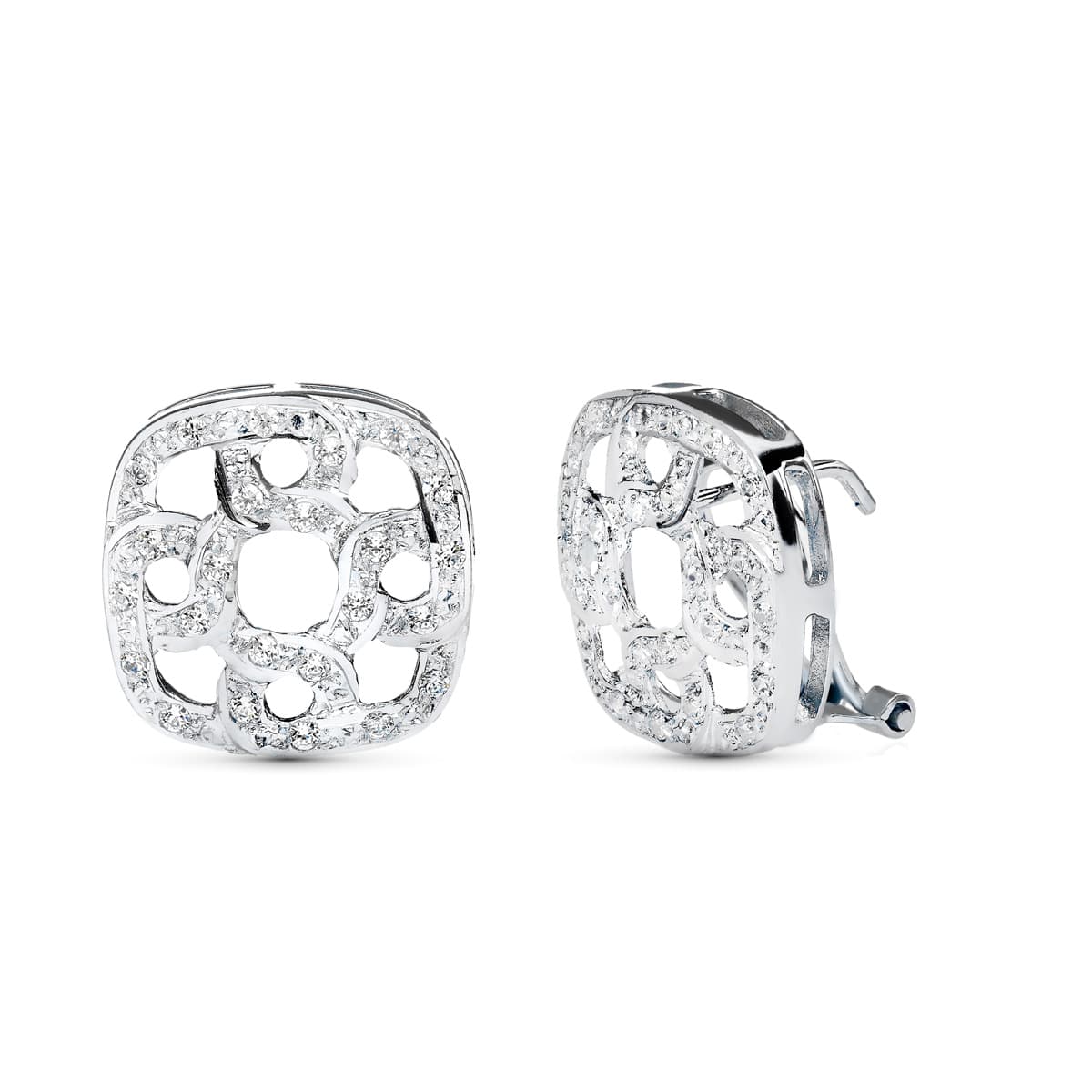 Pendientes de novia en oro blanco de 18 quilates con cierre omega, 15x16 mm