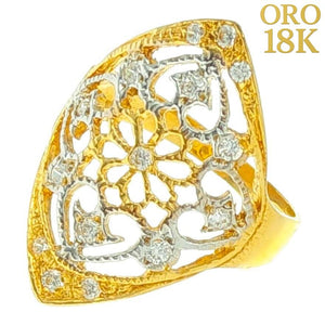 Anillo oro 18k tipo lanzadera bicolor calado