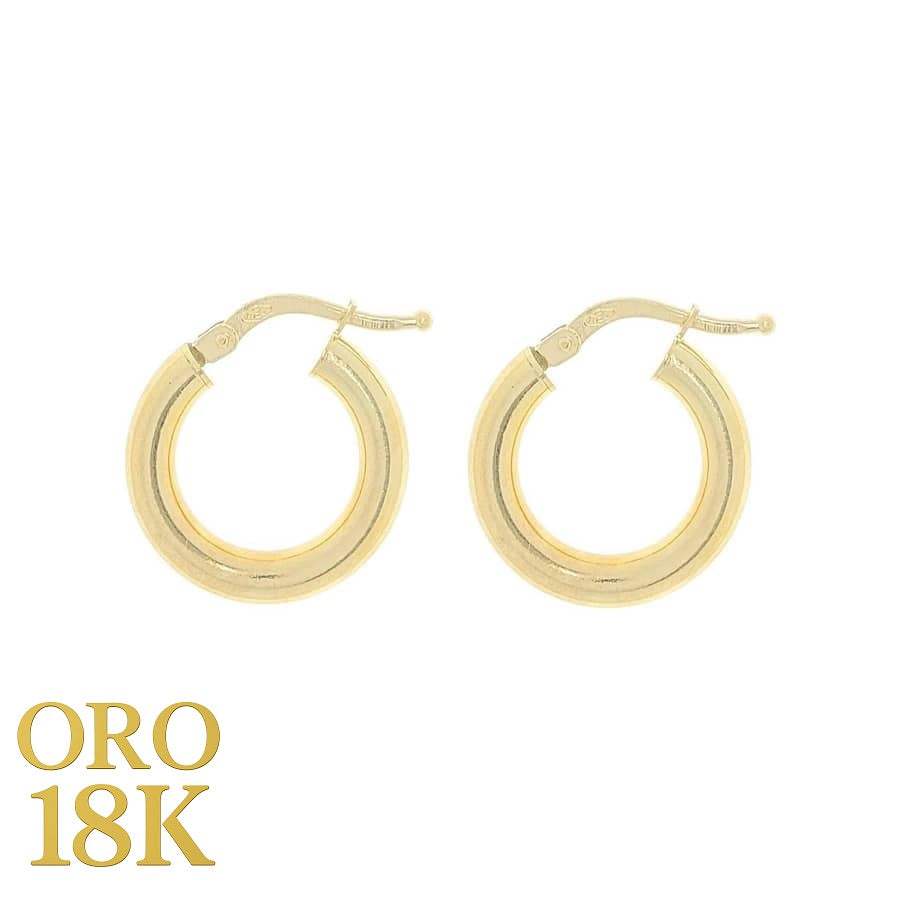 Par de aros de oro de primera ley 18 y 3 mm de grosor y 16 mm de diámetro
