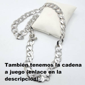 Pulsera de plata de ley 925 maciza modelo lapidado de 13 mm de ancho juego