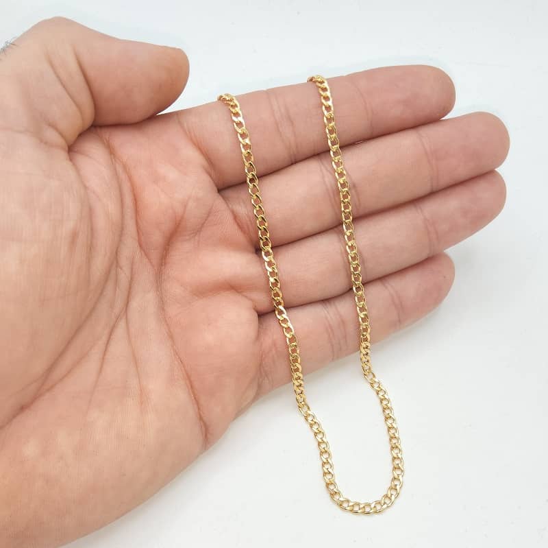 Cadena de oro de ley 9k barbada hueca de 60 cm y 3 mm de ancho, detalle