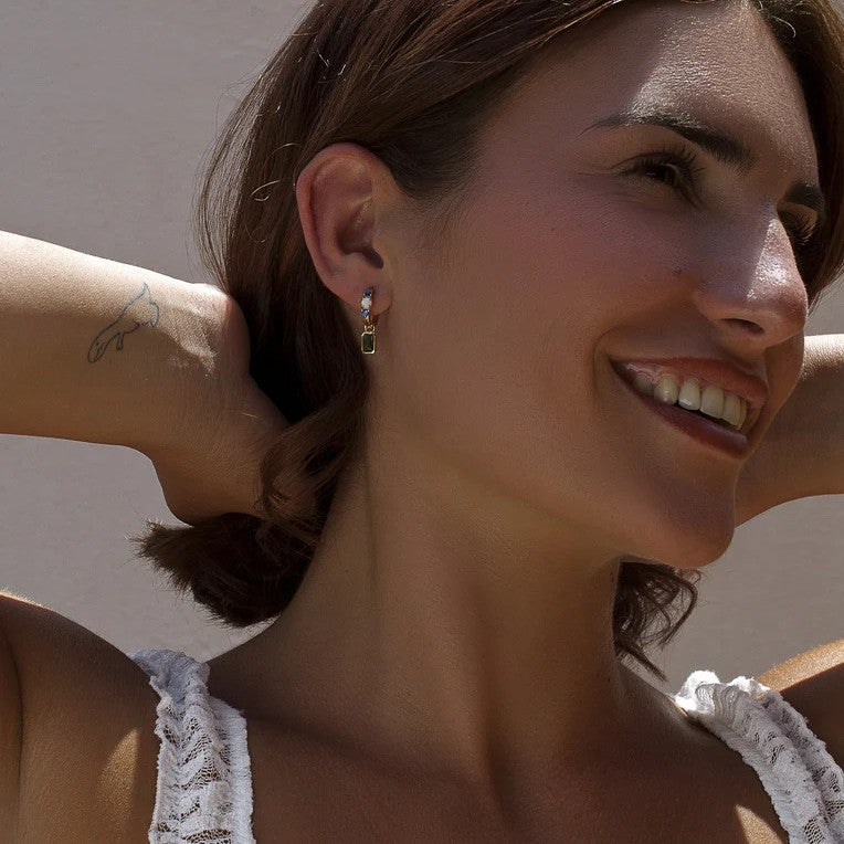 Pendientes de aro de plata de ley 925 con baño de oro y colgante liso, 21,8mm.