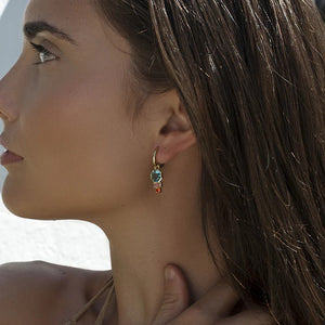 Pendientes de aro de plata de ley 925 con baño de oro y piedras aguamarina, rosa y rubí, 28,5mm.