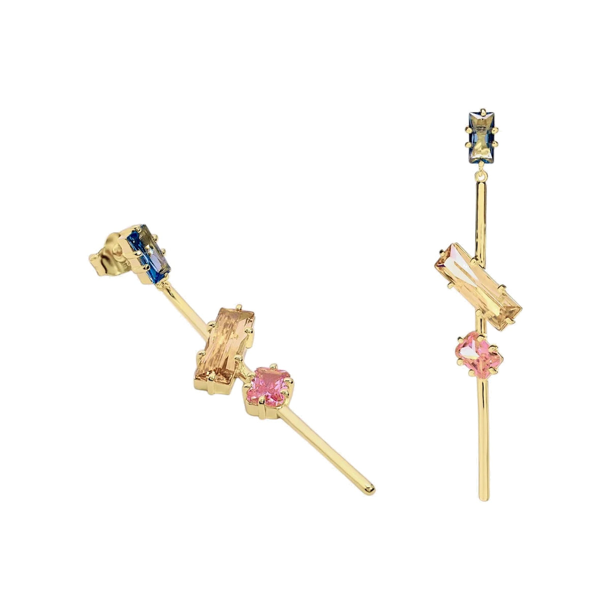 Pendientes largos de plata de ley 925 con baño de oro y piedras rosa antiguo y melocotón, 61,1mm.