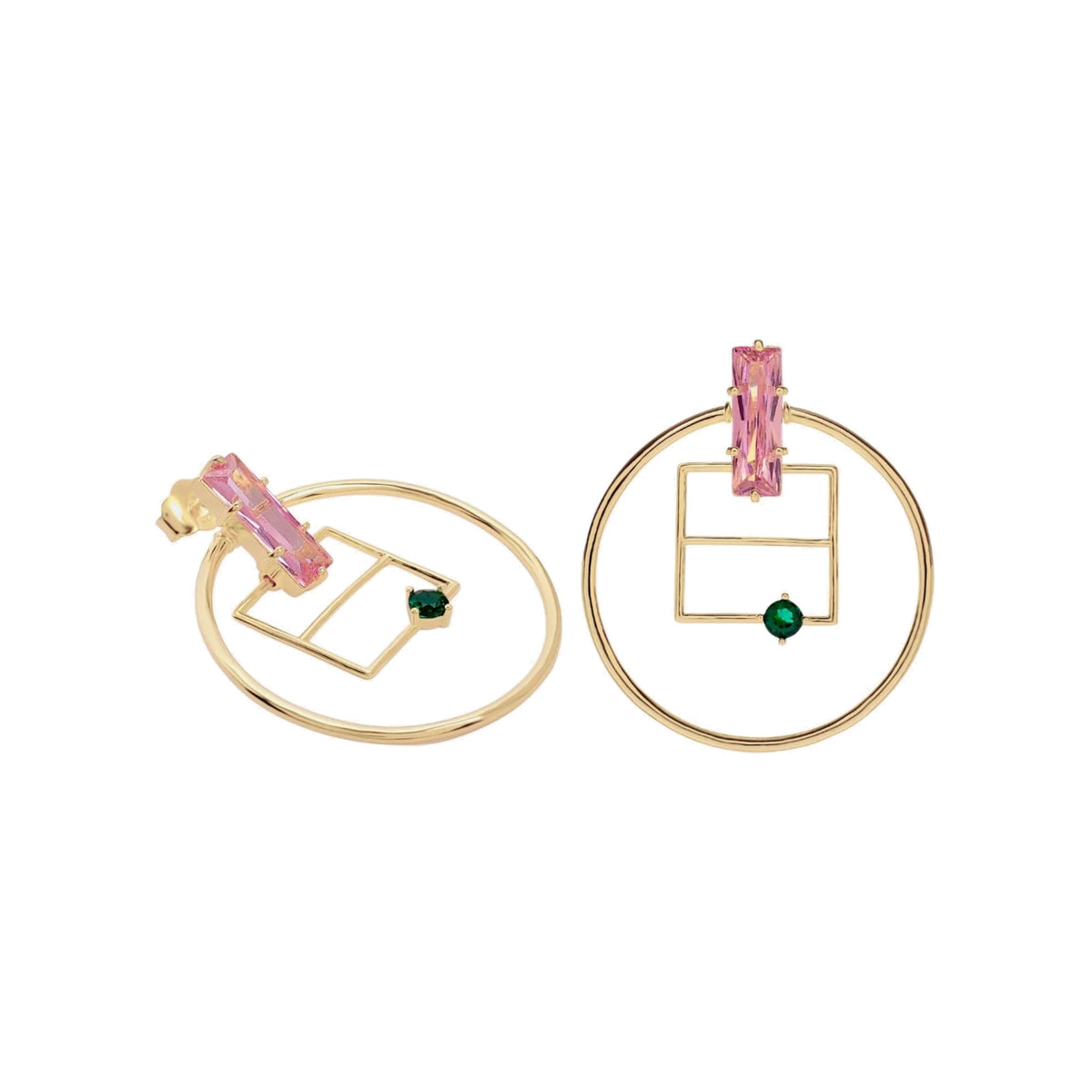 Pendientes de plata de ley 925 con baño de oro y piedras rosa y verde aventurina, 41,6mm.