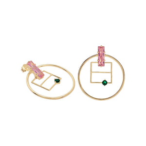 Pendientes de plata de ley 925 con baño de oro y piedras rosa y verde aventurina, 41,6mm.