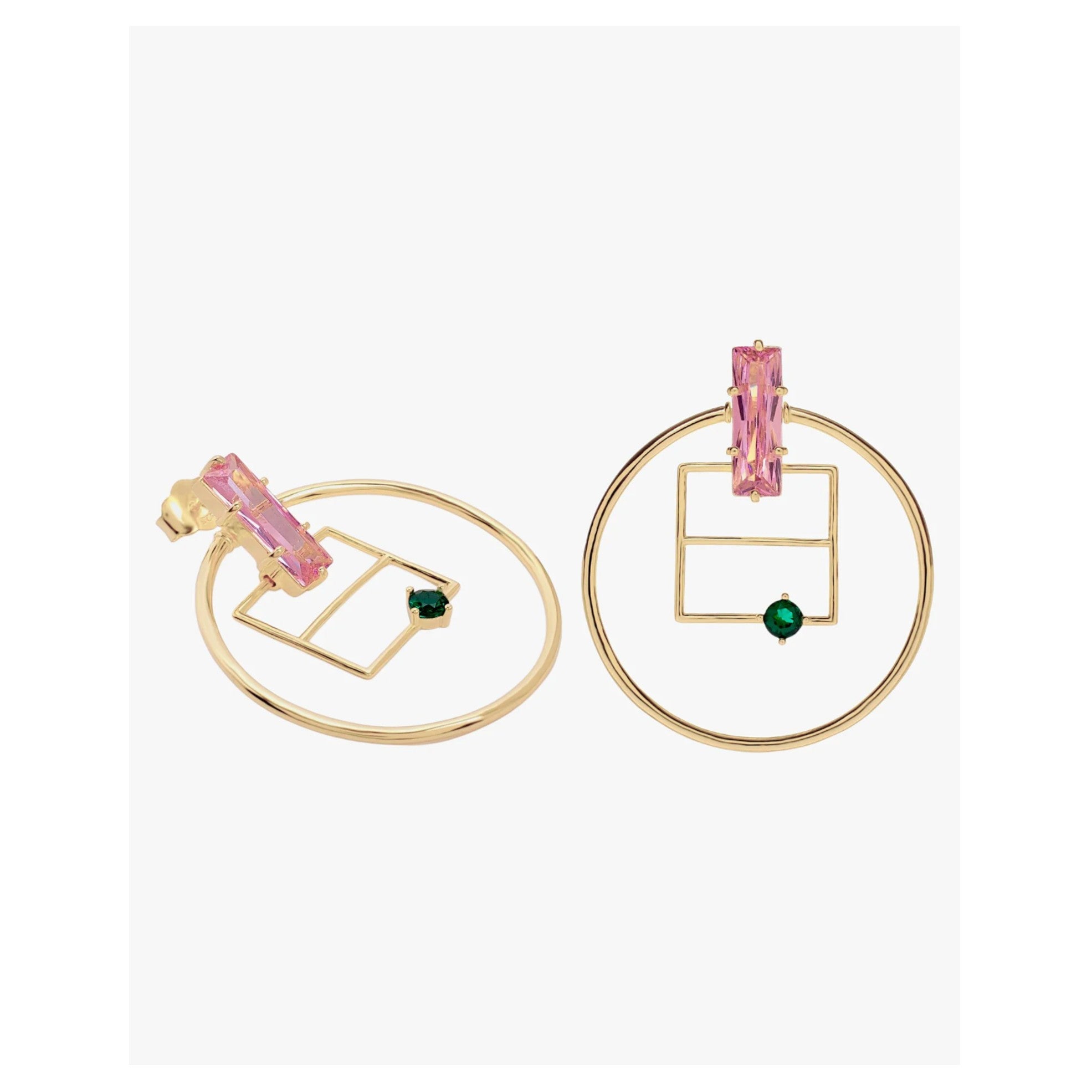 Pendientes de plata de ley 925 con baño de oro y piedras rosa y verde aventurina, 41,6mm.