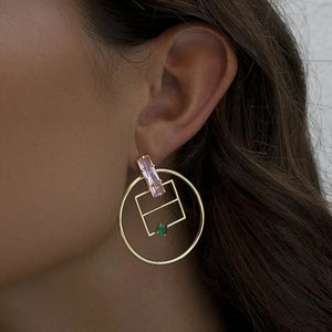 Pendientes de plata de ley 925 con baño de oro y piedras rosa y verde aventurina, 41,6mm.