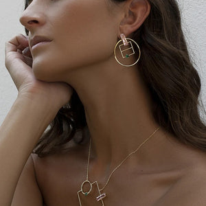 Pendientes de plata de ley 925 con baño de oro y piedras rosa y verde aventurina, 41,6mm.