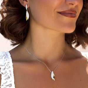 Pendientes y colgante de plata de ley largos con diseño de hojas mujer