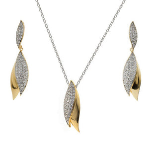 Pendientes y colgante de plata de ley largos con diseño de hojas