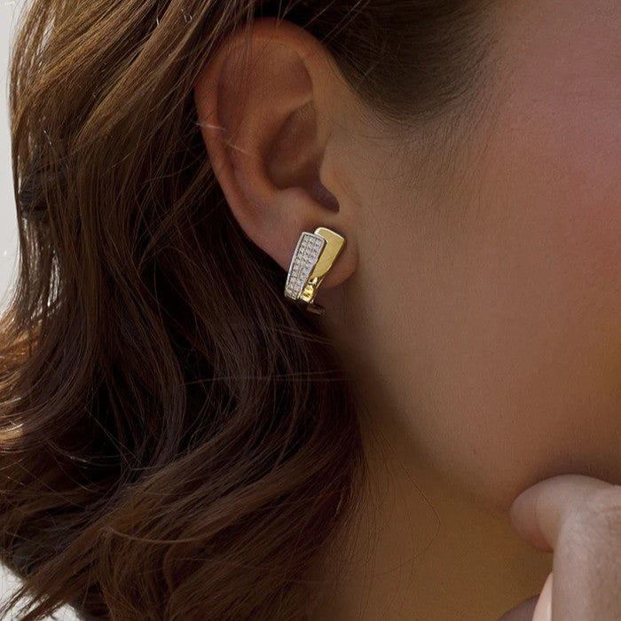 Pendientes plata bicolor omega circonitas