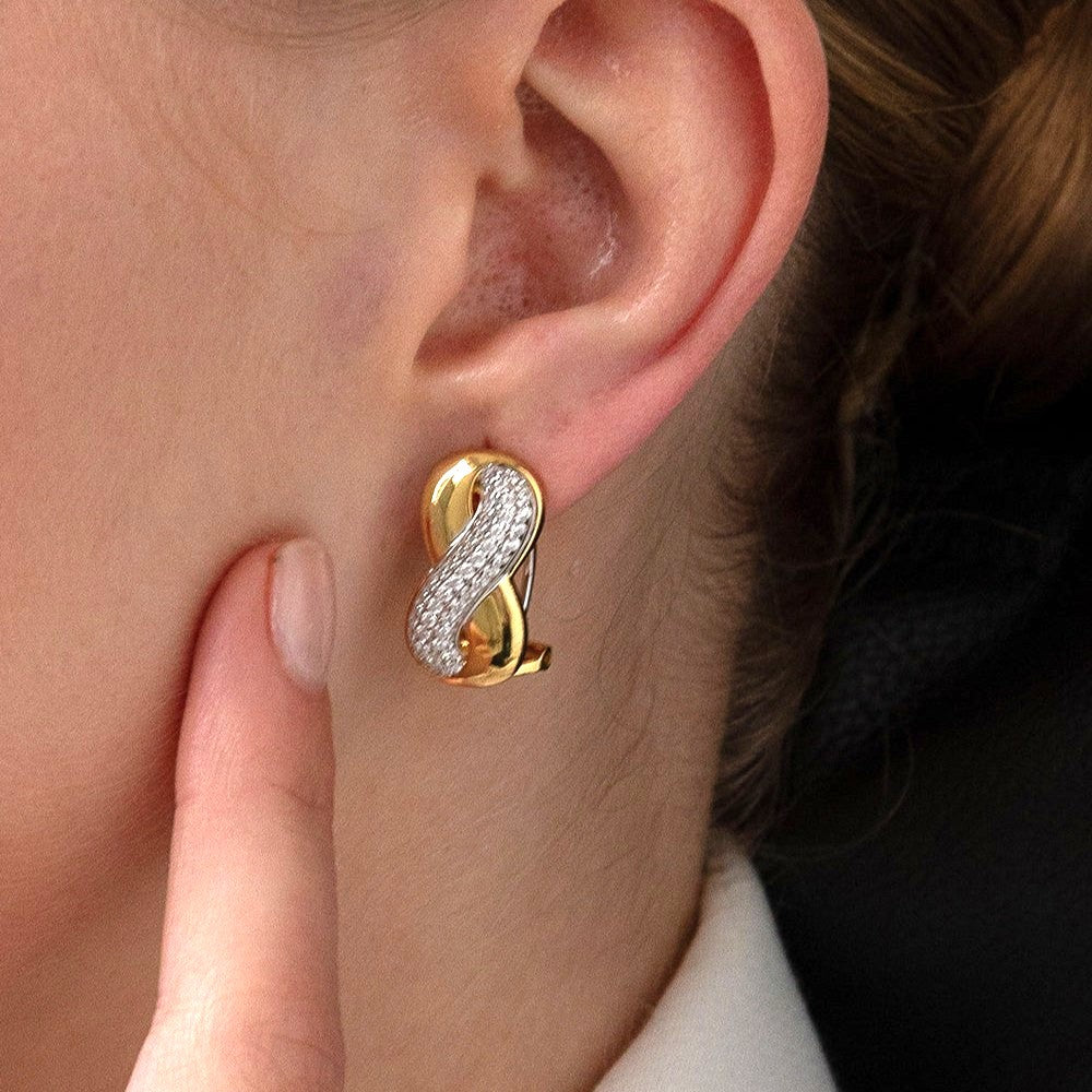 Pendientes de plata de ley bicolor con cierre omega y circonitas 20386-A