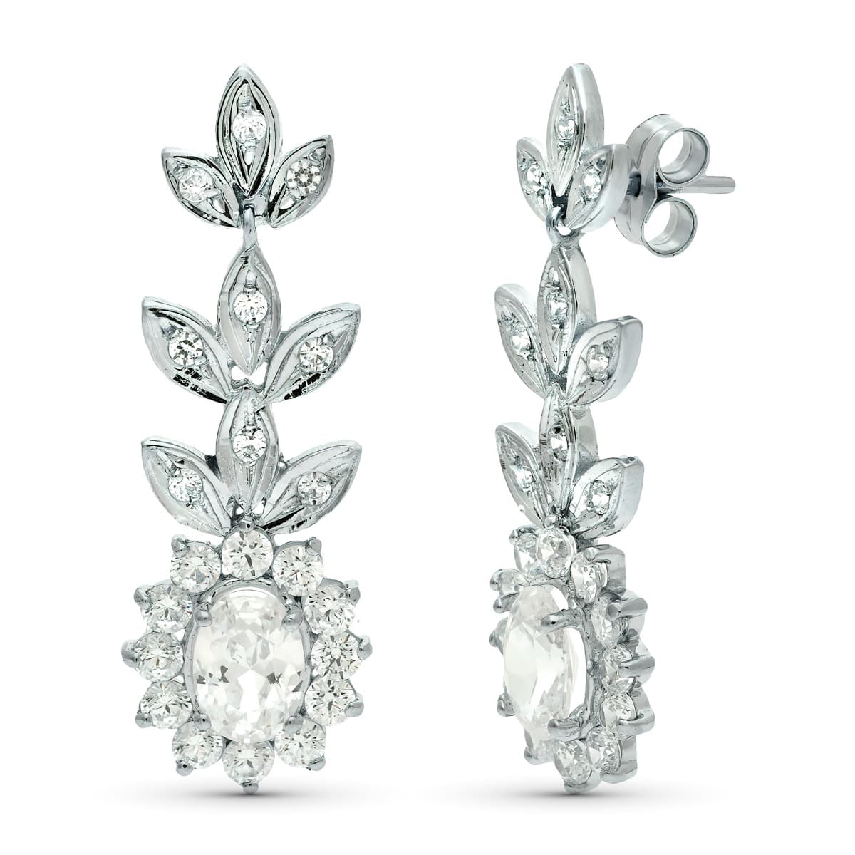 Pendientes de novia con circonita central en oro blanco, 32x11 mm