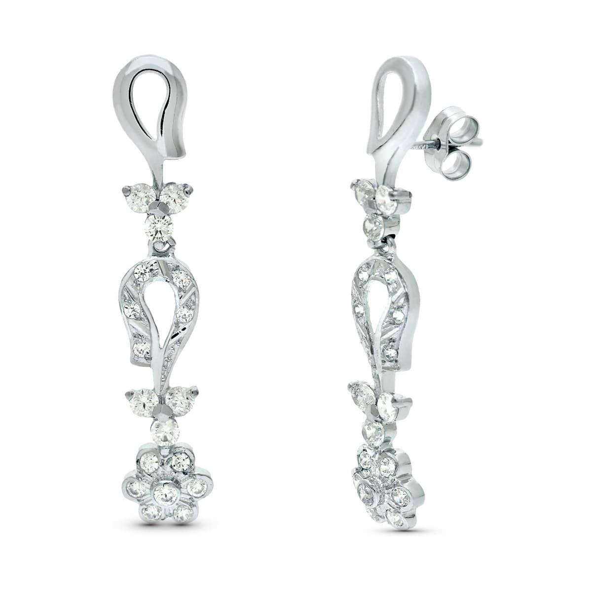 Pendientes de novia articulados con circonitas en oro blanco, 41x7 mm