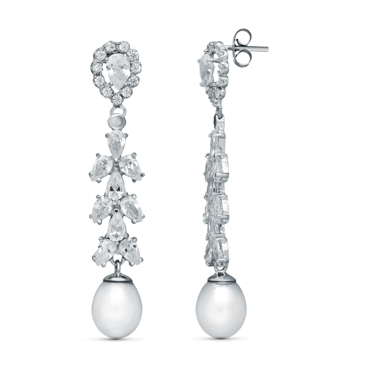 Pendientes de novia de dos cuerpos con perla cultivada, 46x8 mm