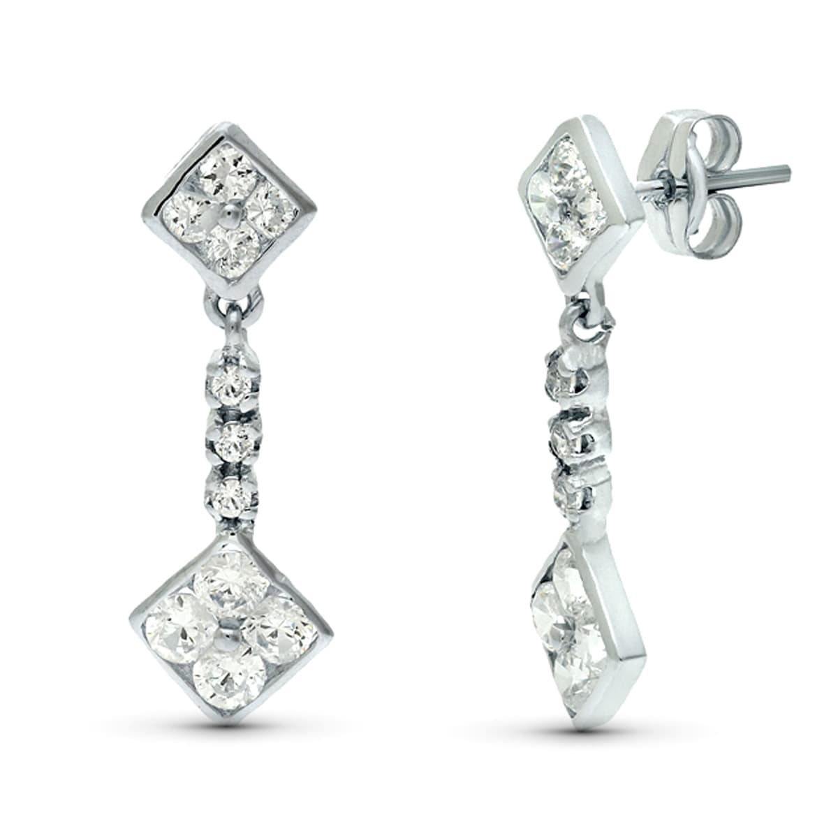 Pendientes de novia de doble cuerpo con circonitas, 22x8 mm