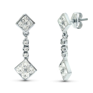 Pendientes de novia de doble cuerpo con circonitas, 22x8 mm