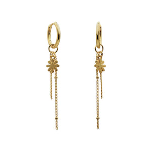 Pendientes de aro de plata de ley 925 con baño de oro, flor calada y cadenitas colgantes, 53,2mm.