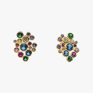 Pendientes de plata de ley 925 con baño de oro y piedras de cuarzo adamantino multicolor, 20,8mm.