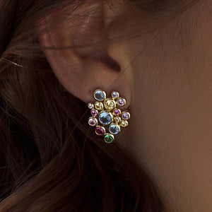 Pendientes de plata de ley 925 con baño de oro y piedras de cuarzo adamantino multicolor, 20,8mm.