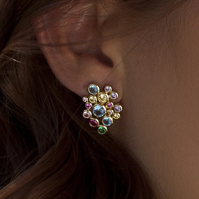 Pendientes de plata de ley 925 con baño de oro y piedras de cuarzo adamantino multicolor, 20,8mm.