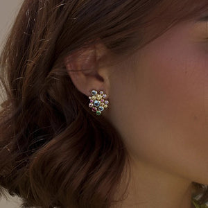 Pendientes de plata de ley 925 con baño de oro y piedras de cuarzo adamantino multicolor, 20,8mm.