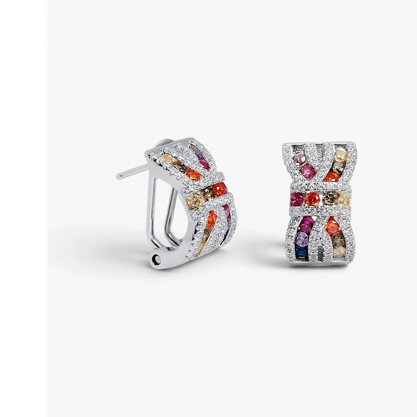 Pendientes de plata de ley 925 en forma de lazo con cuarzos adamantinos multicolor, 17mm.