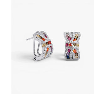 Pendientes de plata de ley 925 en forma de lazo con cuarzos adamantinos multicolor, 17mm.