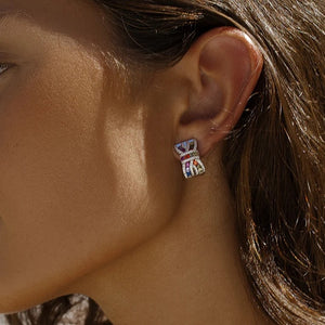 Pendientes de plata de ley 925 en forma de lazo con cuarzos adamantinos multicolor, 17mm.