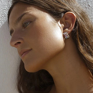 Pendientes de plata de ley 925 en forma de lazo con cuarzos adamantinos multicolor, 17mm.