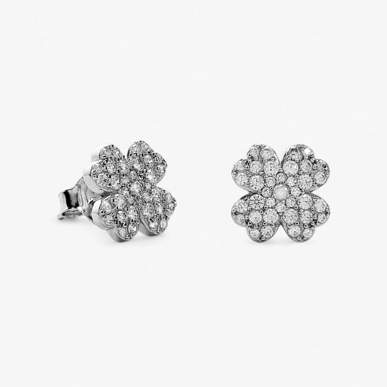 Pendientes de plata de ley 925 con flor de circonitas blancas, 10,6mm.