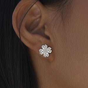 Pendientes de plata de ley 925 con flor de circonitas blancas, 10,6mm.