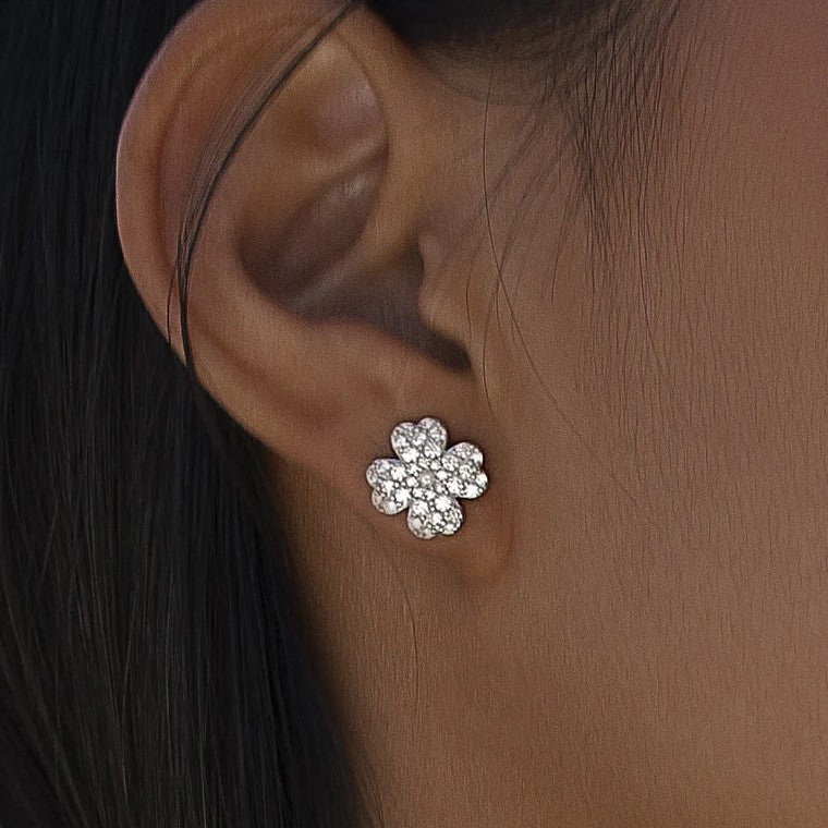 Pendientes de plata de ley 925 con flor de circonitas blancas, 10,6mm.