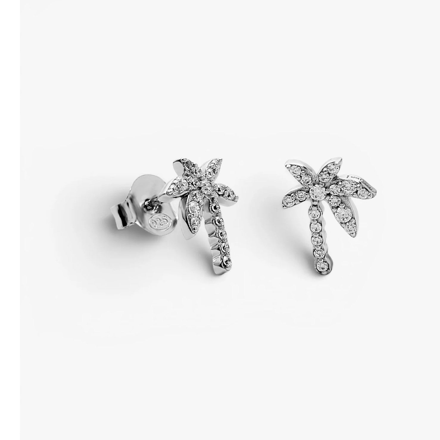 Pendientes de plata de ley 925 con palmera y circonitas blancas, 11,3mm.