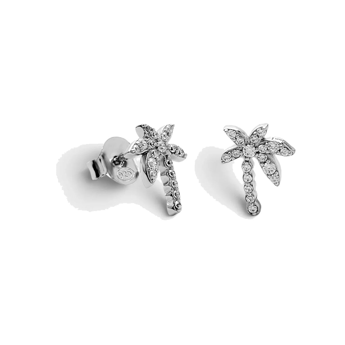 Pendientes de plata de ley 925 con palmera y circonitas blancas, 11,3mm.