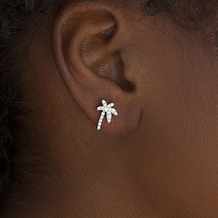 Pendientes de plata de ley 925 con palmera y circonitas blancas, 11,3mm.