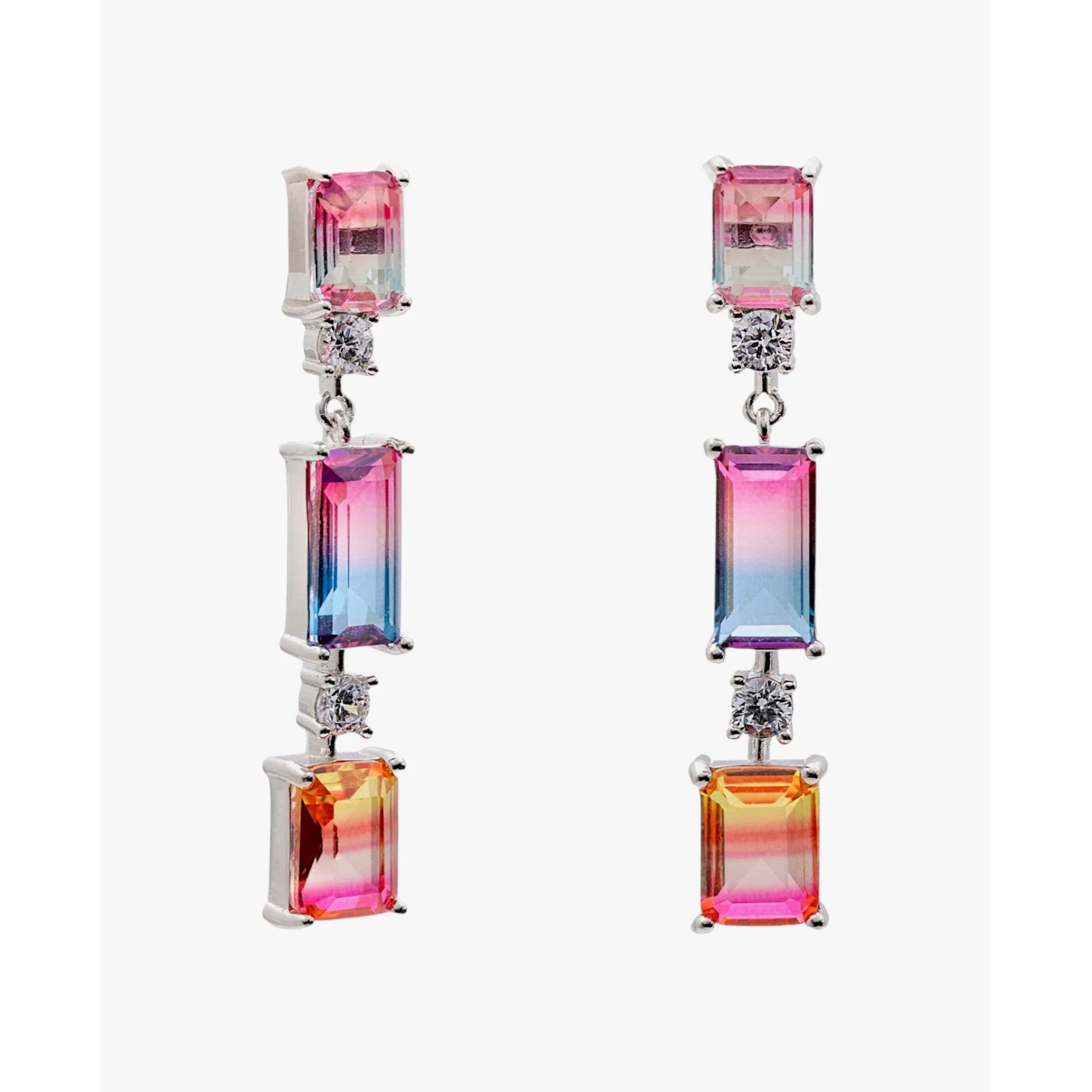 Pendientes largos de plata de ley 925 con circonita blanca, 40mm.