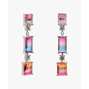 Pendientes largos de plata de ley 925 con circonita blanca, 40mm.
