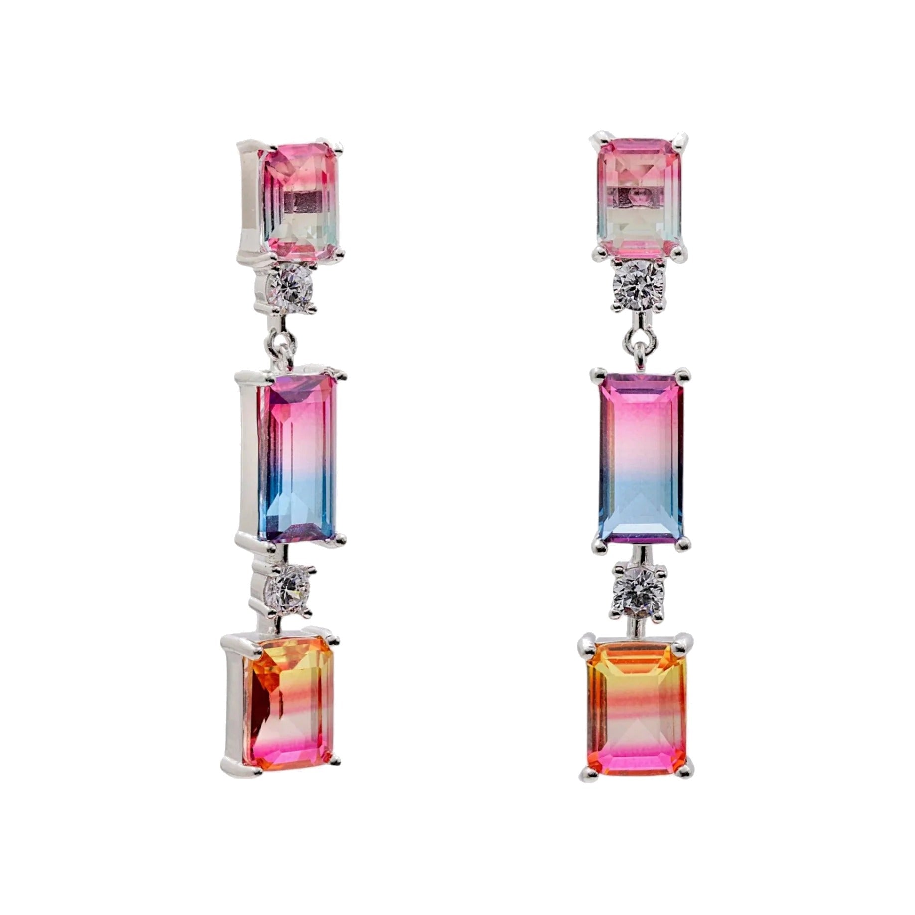 Pendientes largos de plata de ley 925 con circonita blanca, 40mm.