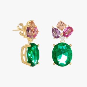 Pendientes de plata de ley 925 con baño de oro y piedras multicolor (amatista y aventurina), 26,73mm.
