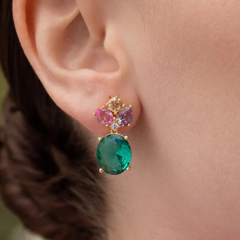 Pendientes de plata de ley 925 con baño de oro y piedras multicolor (amatista y aventurina), 26,73mm.