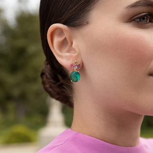 Pendientes de plata de ley 925 con baño de oro y piedras multicolor (amatista y aventurina), 26,73mm.