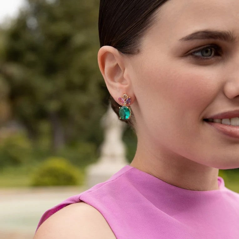 Pendientes de plata de ley 925 con baño de oro y piedras multicolor (amatista y aventurina), 26,73mm.