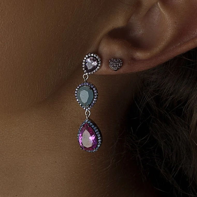 Pendientes largos de plata de ley 925 con piedras multicolor y aguamarina natural, 42,5mm.
