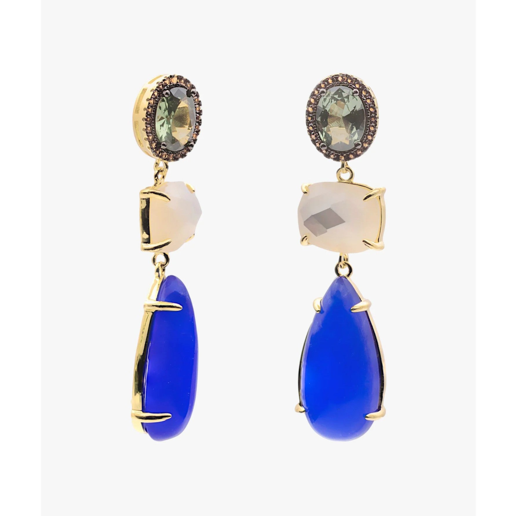 Pendientes largos de plata de ley 925 con baño de oro, danburita e iolita naturales, 45,4mm.